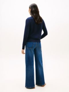 Gold-Tone Button Jersey Boat Neck Jumper — Blue 4
