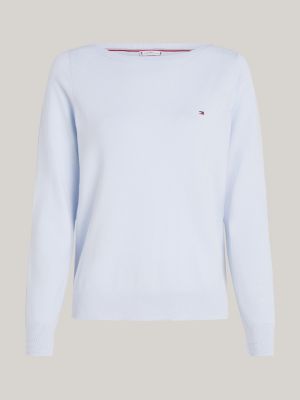 blau pullover mit aufgestickter flag für damen - tommy hilfiger