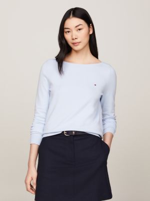 pull à col bateau et drapeau brodé blue pour femmes tommy hilfiger