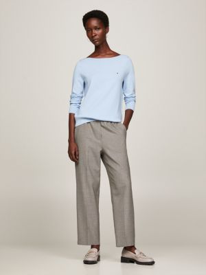 blue jersey-pullover mit u-boot-ausschnitt für damen - tommy hilfiger