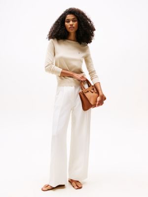 pull en jersey à col bateau beige pour femmes tommy hilfiger