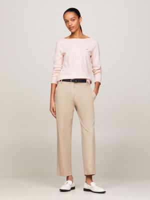 pink jersey-pullover mit u-boot-ausschnitt für damen - tommy hilfiger