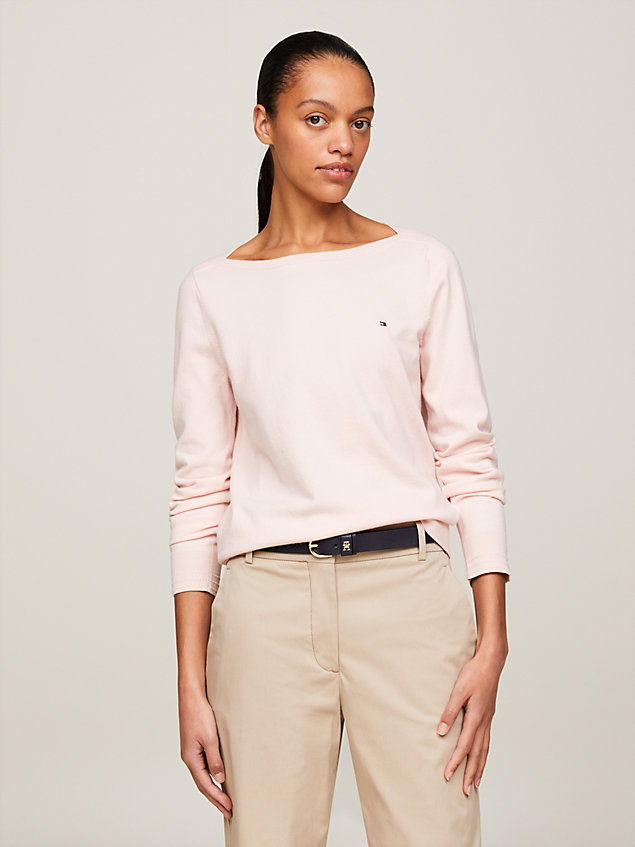 pink pullover aus jersey mit u-boot-ausschnitt für damen - tommy hilfiger