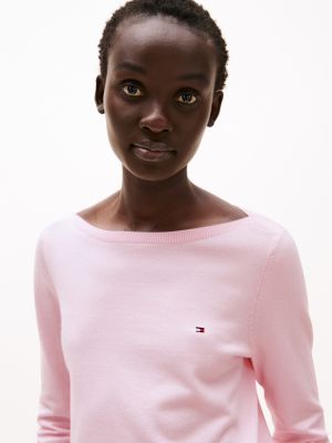 pink fine knit jersey boat neck jumper for women tommy hilfiger