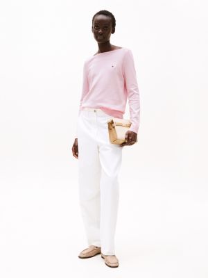pull en jersey à col bateau rose pour femmes tommy hilfiger