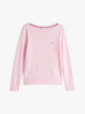 pull en jersey à col bateau rose pour femmes tommy hilfiger