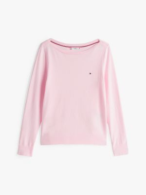 pink fine knit jersey boat neck jumper for women tommy hilfiger