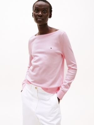 pink fine knit jersey boat neck jumper for women tommy hilfiger