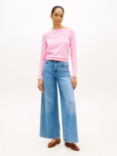 Gold-Tone Button Jersey Boat Neck Jumper — Pink 3