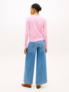 Gold-Tone Button Jersey Boat Neck Jumper — Pink 4