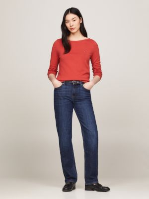 red boat neck flag embroidery jumper for women tommy hilfiger