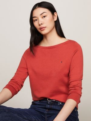 red boat neck flag embroidery jumper for women tommy hilfiger