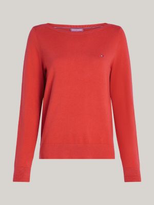 red boat neck flag embroidery jumper for women tommy hilfiger