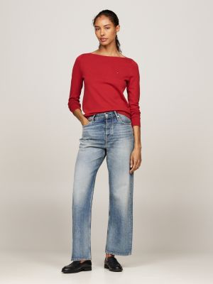 red boat neck flag embroidery jumper for women tommy hilfiger