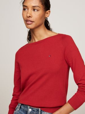 Pull a col bateau et drapeau brode Rouge Tommy Hilfiger