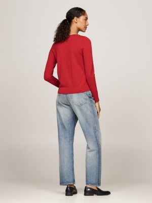 red boat neck flag embroidery jumper for women tommy hilfiger