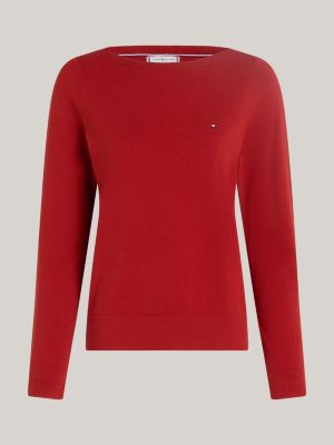 red boat neck flag embroidery jumper for women tommy hilfiger