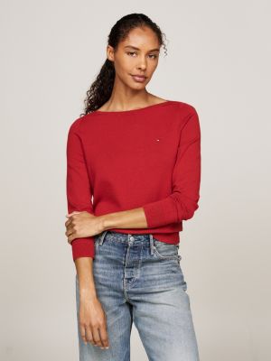 red boat neck flag embroidery jumper for women tommy hilfiger