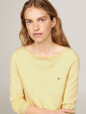 yellow boat neck flag embroidery jumper for women tommy hilfiger