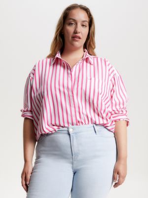 Curve Tommy Icons Stripe Oversized Shirt | White | Tommy Hilfiger