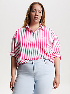 white curve tommy icons stripe oversized shirt for women tommy hilfiger