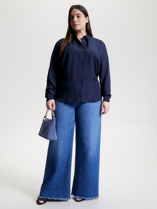 camisa curve con diseño global stripe blue de mujer tommy hilfiger