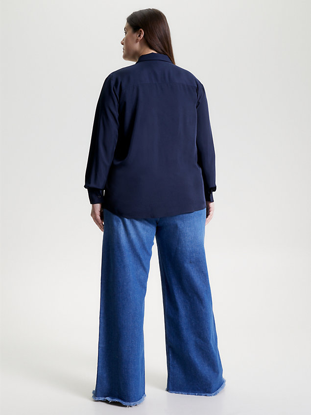 blue curve overhemd van twill met signature-streep voor dames - tommy hilfiger