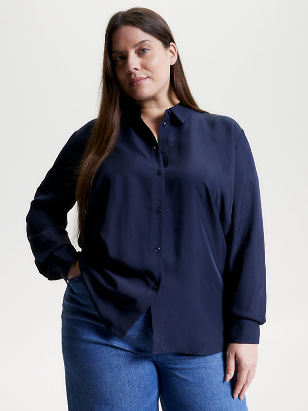 camisa curve con diseño global stripe blue de mujer tommy hilfiger