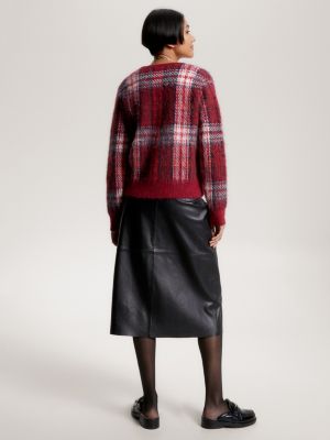 Tartan Check V-Neck Cardigan | Red | Tommy Hilfiger