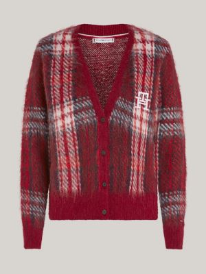 Tartan Check V-Neck Cardigan | Red | Tommy Hilfiger