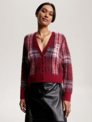 Tartan Check V-Neck Cardigan | Red | Tommy Hilfiger