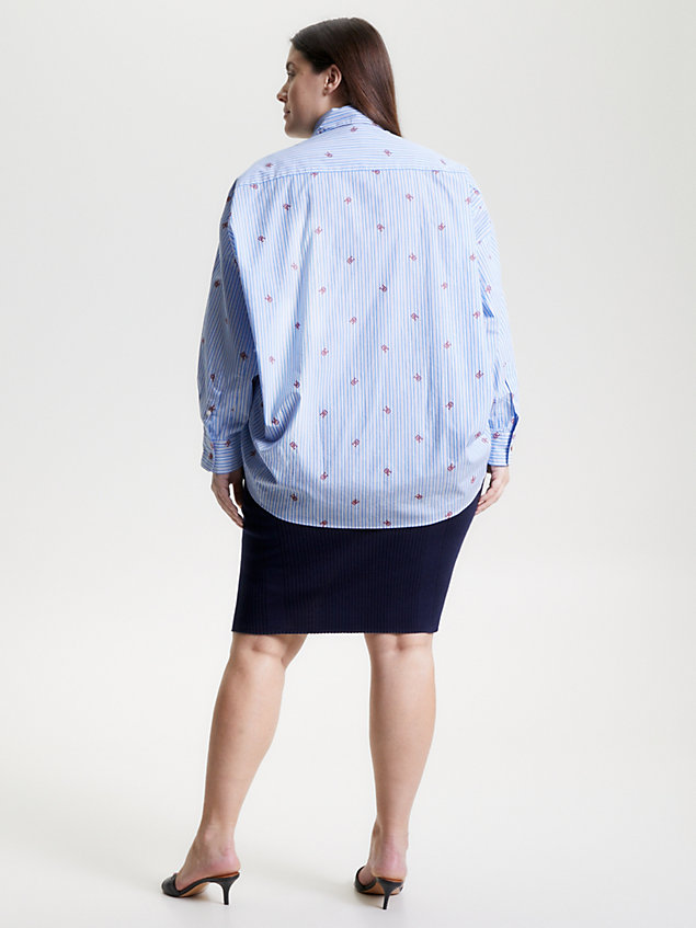 camisa curve oversize de rayas con monogramas blue de mujer tommy hilfiger