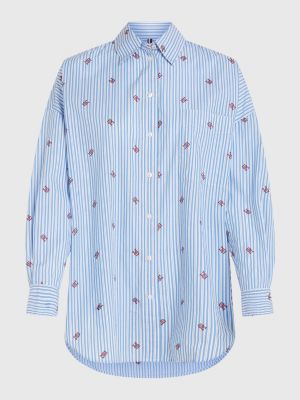 Curve Stripe Monogram Oversized Shirt, Blue