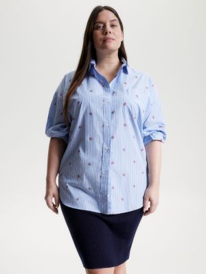 Tommy hilfiger women's blue best sale and white striped shirt