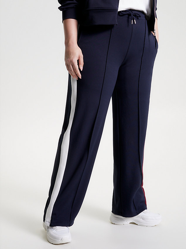 blue curve global stripe straight fit trousers for women tommy hilfiger