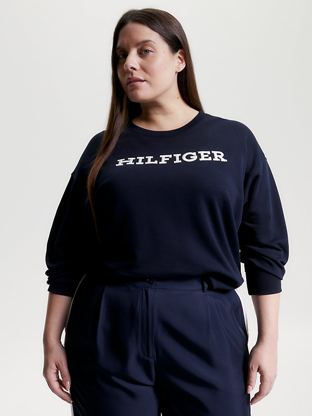 blue curve hilfiger monotype embroidery sweatshirt for women tommy hilfiger