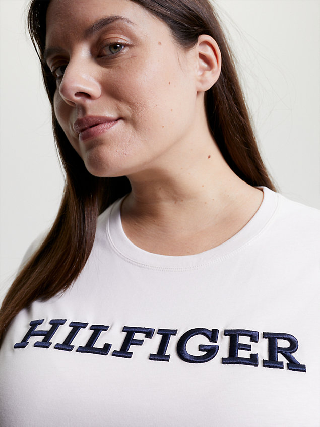 beige curve logo embroidery t-shirt for women tommy hilfiger