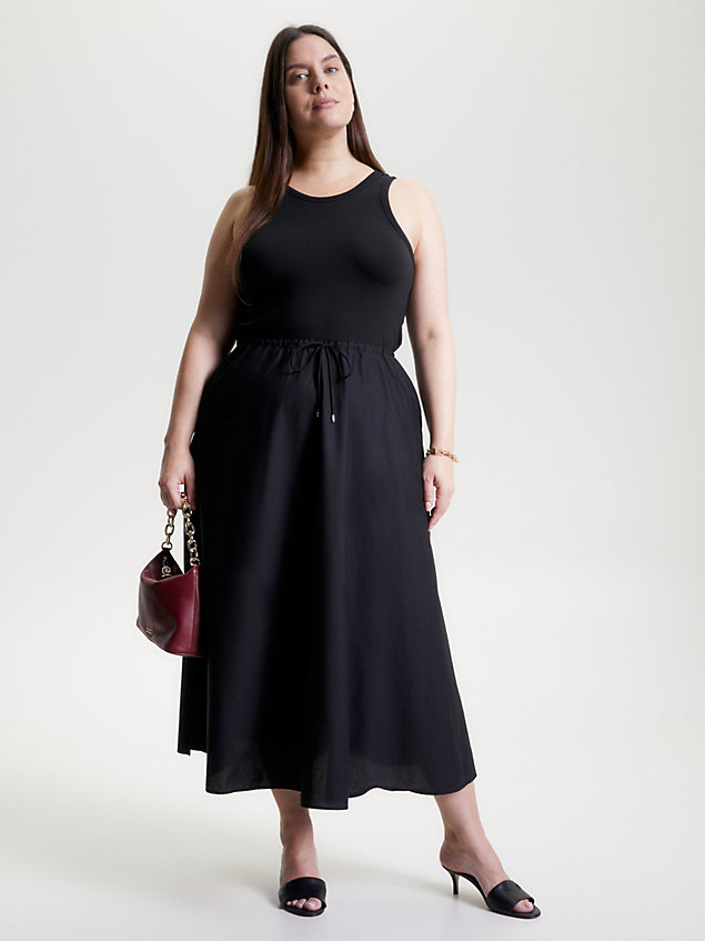 black curve mouwloze maxi-jurk met trekkoordtaille voor dames - tommy hilfiger