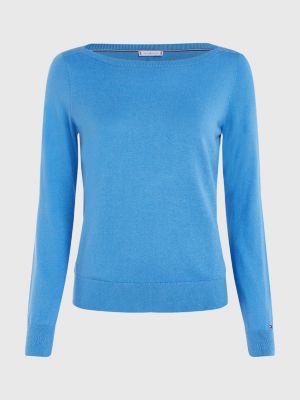 blue curve boat neck jumper for women tommy hilfiger