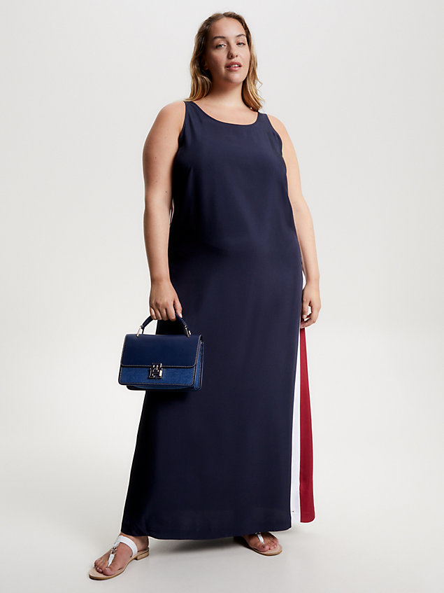 blue curve mouwloze maxi-jurk met signature-streep voor dames - tommy hilfiger
