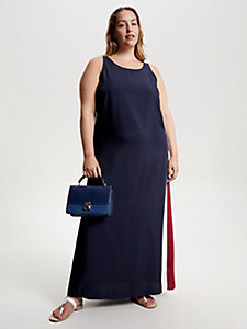 robe maxi global stripe curve sans manches bleu pour femmes tommy hilfiger