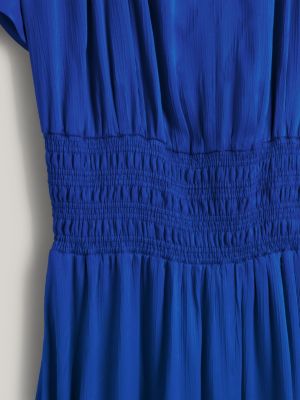 blue tommy hilfiger x vacation fit and flare maxi-jurk met v-hals voor dames - tommy hilfiger