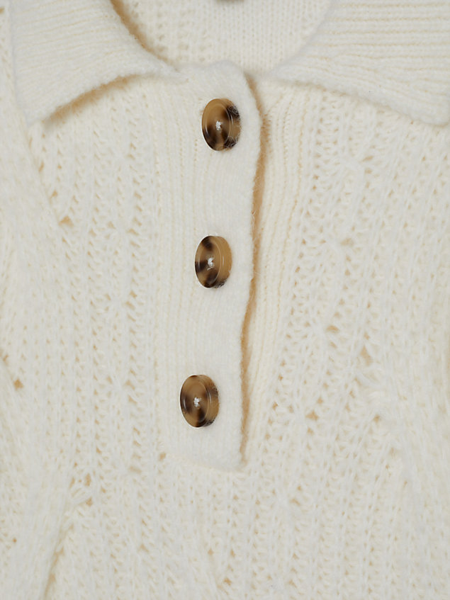 white th monogram polo collar cable knit jumper for women tommy hilfiger