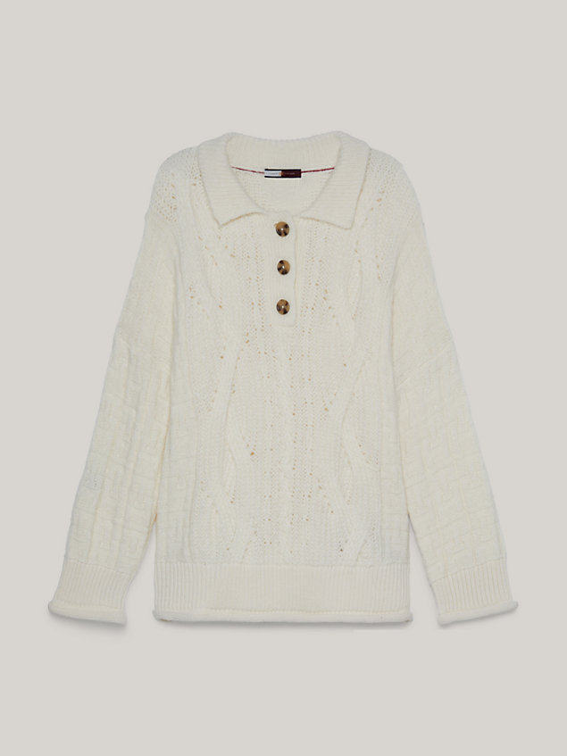 white th monogram polo collar cable knit jumper for women tommy hilfiger