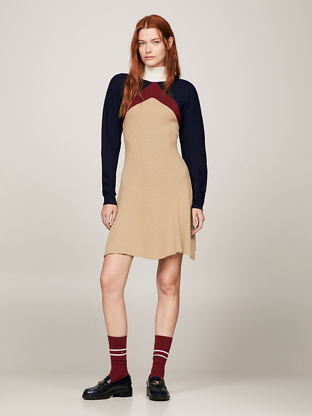 beige argyle fitted sweater dress for women tommy hilfiger