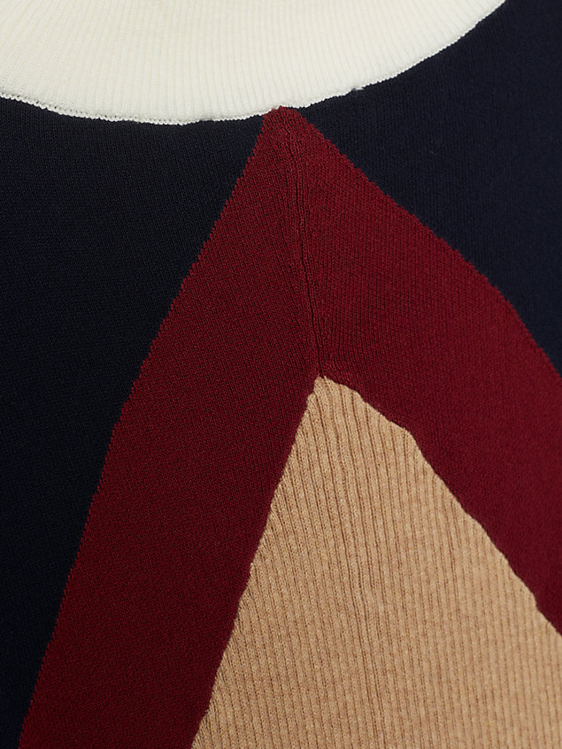 beige fitted sweaterjurk met argyle-motief voor dames - tommy hilfiger