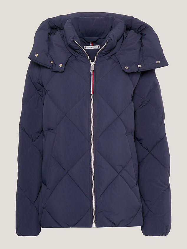 blue diamond quilted baffle puffer jacket for women tommy hilfiger