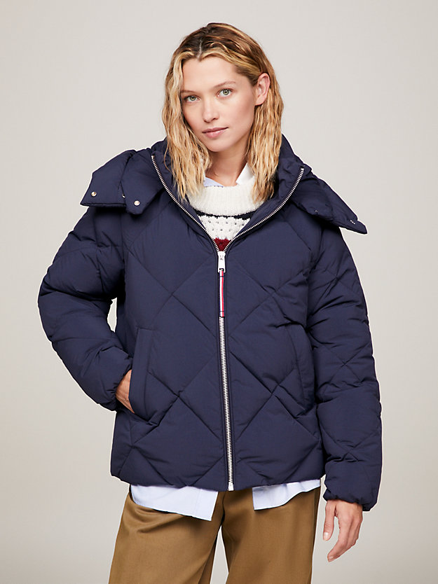 Diamond Quilted Baffle Puffer Jacket | Blue | Tommy Hilfiger