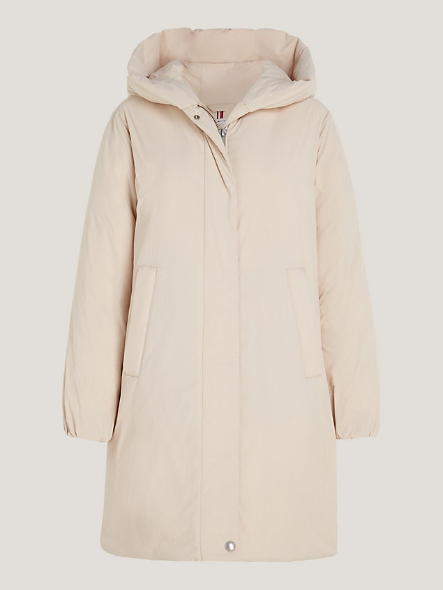 beige shawl collar padded coat for women tommy hilfiger