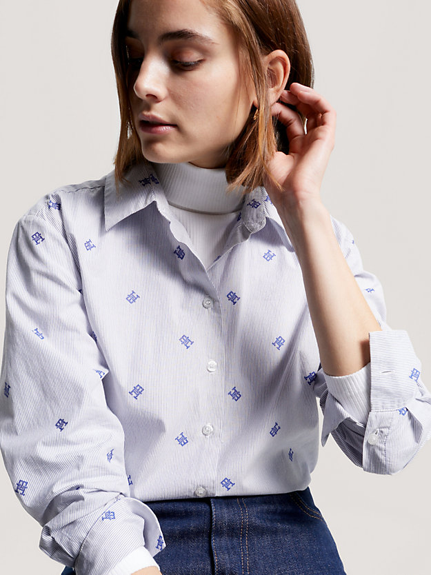 wit oversized overhemd met th-monogram voor dames - tommy hilfiger